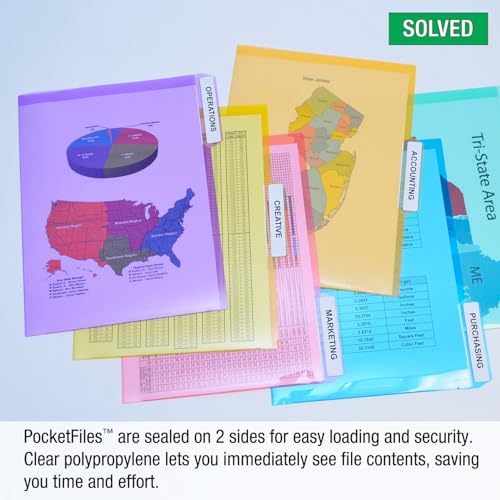 Ultimate Office PocketFile Clear Poly Document Folder Project Pockets, 3rd-Cut, Letter Size, in 6 Assorted Colors, Set of 72 - Image 3