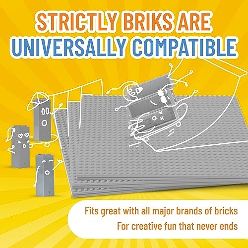 Strictly Briks Baseplate Set - Compatible with Lego, 10 x 10 inches 4 Baseplates with 30 Stackers, Stackable Baseplates Supports for Buildbing Bricks Blocks Custom Display Towers, Light Grey - Image 4