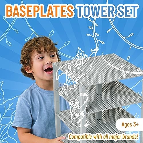 Strictly Briks Baseplate Set - Compatible with Lego, 10 x 10 inches 4 Baseplates with 30 Stackers, Stackable Baseplates Supports for Buildbing Bricks Blocks Custom Display Towers, Light Grey - Image 2