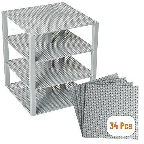Strictly Briks Baseplate Set - Compatible with Lego, 10 x 10 inches 4 Baseplates with 30 Stackers, Stackable Baseplates Supports for Buildbing Bricks Blocks Custom Display Towers, Light Grey - Image 1