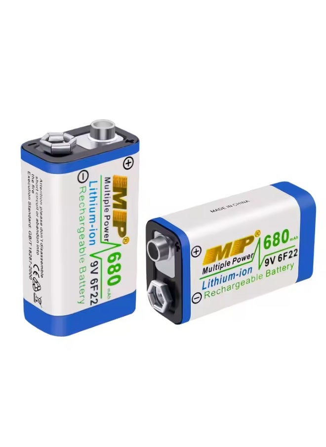 MP - 9V 680mAh Lithium-Ion Rechargeable Battery – High-Capacity 9V Li-ion Cell for Smoke Detectors, Multimeters, Toys & More - Image 1