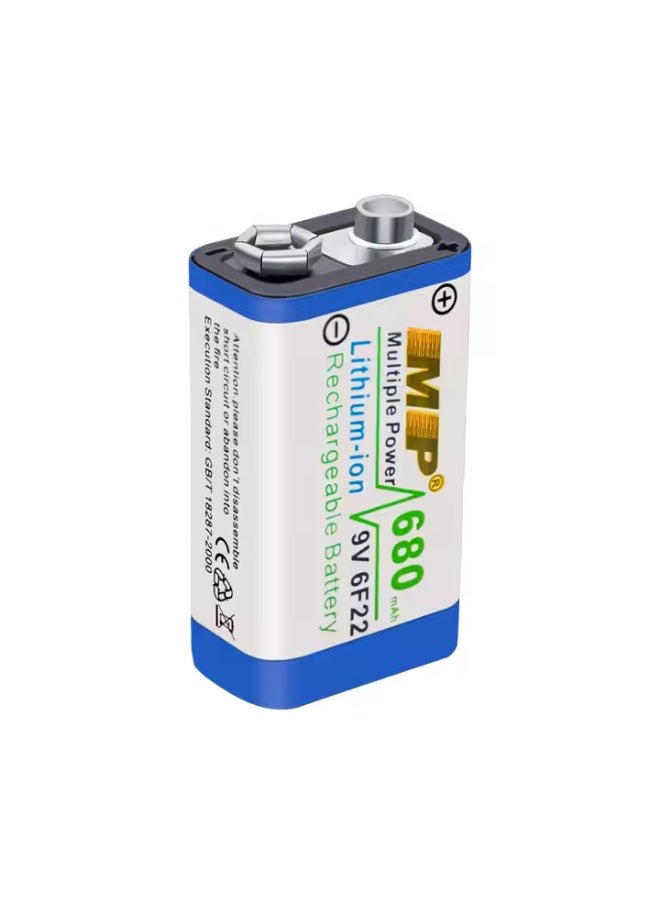 MP - 9V 680mAh Lithium-Ion Rechargeable Battery – High-Capacity 9V Li-ion Cell for Smoke Detectors, Multimeters, Toys & More - Image 1