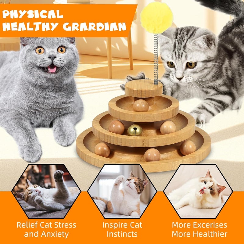 DoogCat Cat Toys Bamboo 3-Level Turntable, Interactive Cat Toy Balls with 9 Wooden Balls, Interactive Kitten Fun Mental Physical Exercise Puzzle Kitten Balls Toy - Image 4