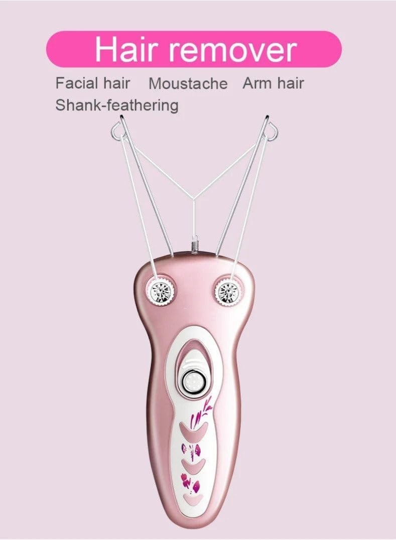 جهاز إزالة الشعر بالخيط الكهربائي للنساء – مزيل تلقائي لشعر الوجه (للشعر الناعم في الوجه والذقن والشفة العليا والذراعين) – لون وردي - Image 2