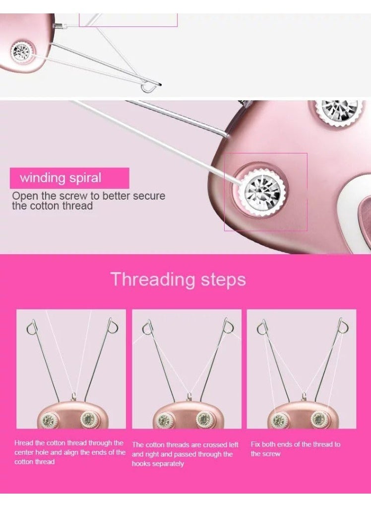 جهاز إزالة الشعر بالخيط الكهربائي للنساء – مزيل تلقائي لشعر الوجه (للشعر الناعم في الوجه والذقن والشفة العليا والذراعين) – لون وردي - Image 4