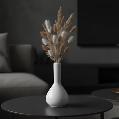 PUREZENTO Raindrop White Ceramic Bud Vase 5.31 Inch - Set of 1 | Glossy White Decorative Bud Vase for Dried Flowers & Pampas Grass | Vases for Modern Home Decor, Living Room, Office Decor & Gifting - Image 1