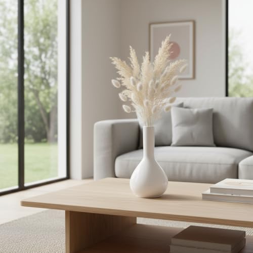 PUREZENTO Raindrop White Ceramic Bud Vase 5.31 Inch - Set of 1 | Glossy White Decorative Bud Vase for Dried Flowers & Pampas Grass | Vases for Modern Home Decor, Living Room, Office Decor & Gifting - Image 5