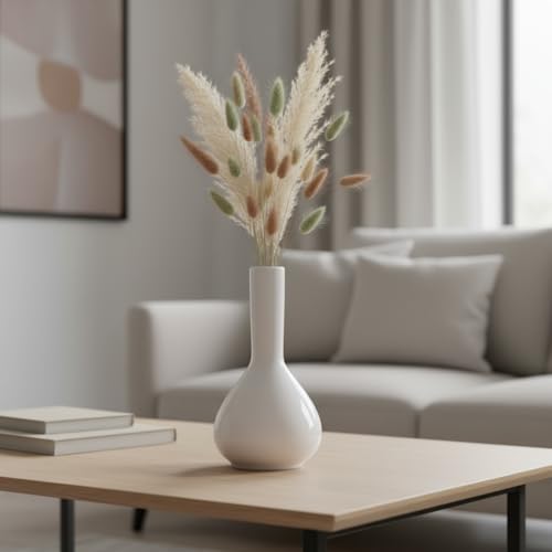 PUREZENTO Raindrop White Ceramic Bud Vase 5.31 Inch - Set of 1 | Glossy White Decorative Bud Vase for Dried Flowers & Pampas Grass | Vases for Modern Home Decor, Living Room, Office Decor & Gifting - Image 3