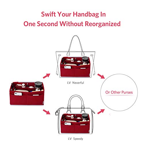 ZTUJO Felt Purse Organizer, Multi Pocket Bag in Bag Organizer For Tote & Handbag Shaper, Speedy 30 & 40, Large, Red - Image 5