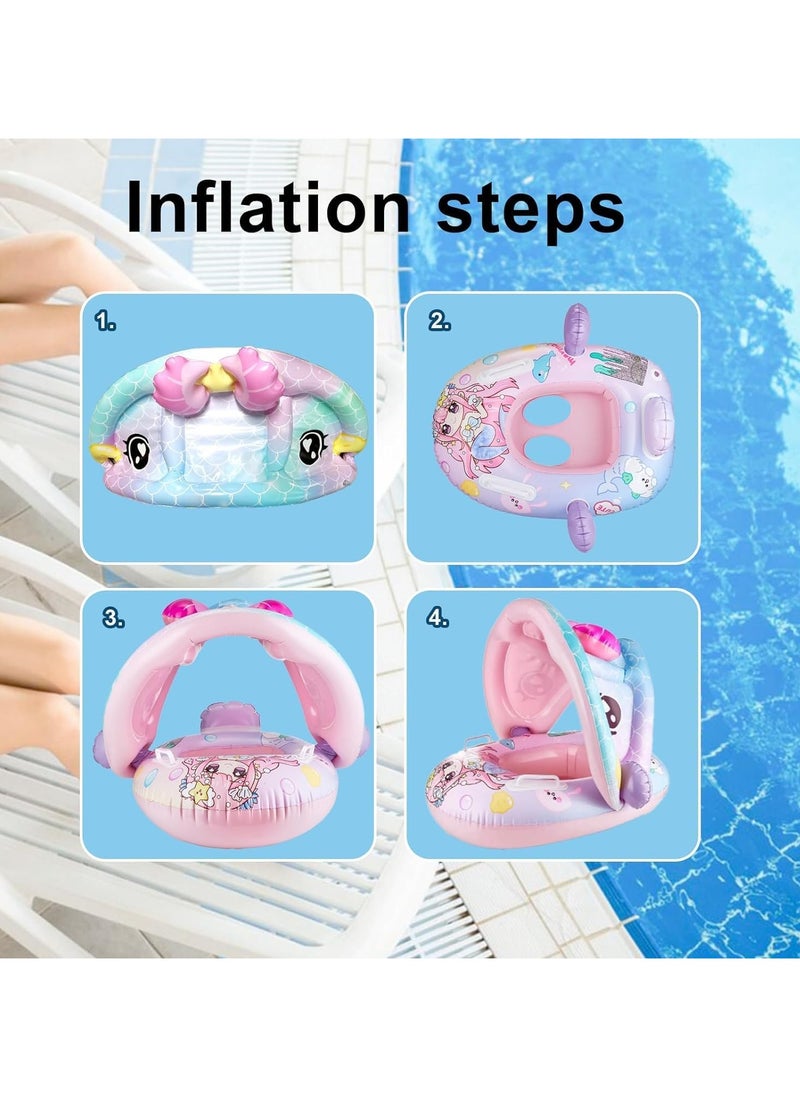 VUCATIN Baby pool float Swimming Pool Float Boat with Sun Protection Canopy Inflatable Pool Float Yacht Ring Awning Inflatable Swimming Training Float Seat for Boys Girls Summer Outdoor  - Image 5