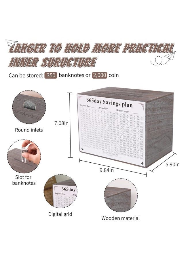 Figfey Piggy Bank for Adults Bigger Safe Box Money Savings Bank for Kids Wooden Savings jar Piggy Bank for Adults Must Break to Open(Gray) - Image 3