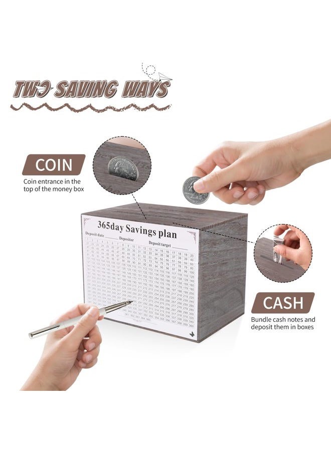 Figfey Piggy Bank for Adults Bigger Safe Box Money Savings Bank for Kids Wooden Savings jar Piggy Bank for Adults Must Break to Open(Gray) - Image 4