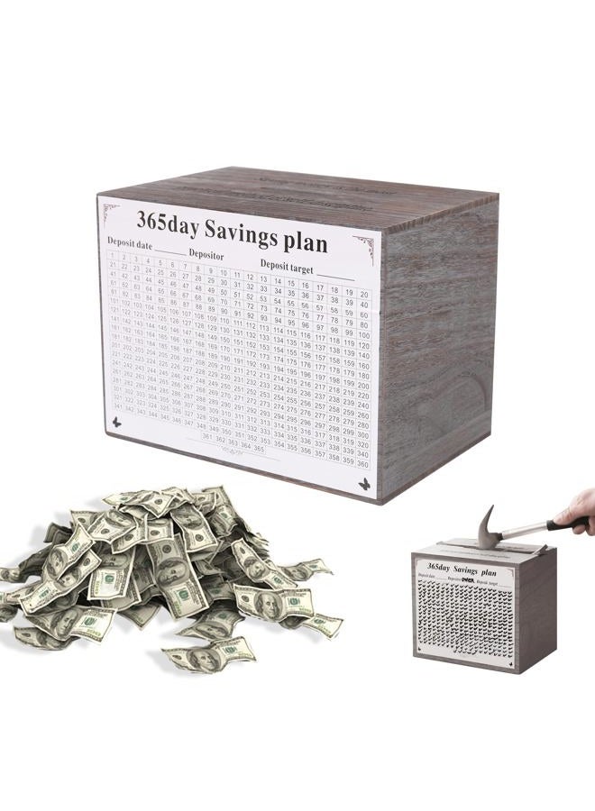 Figfey Piggy Bank for Adults Bigger Safe Box Money Savings Bank for Kids Wooden Savings jar Piggy Bank for Adults Must Break to Open(Gray) - Image 1