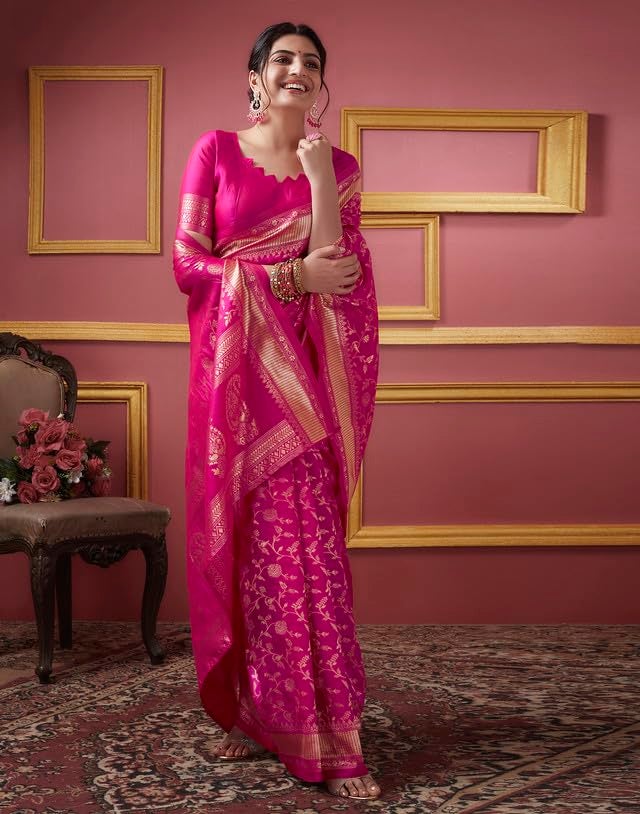 SIRIL Women's Art Silk Saree | Banarasi Style Sari | Banarasi Jacquard Sarees With Unstitched Blouse Piece (3581S174AA_Rani Pink) - Image 3