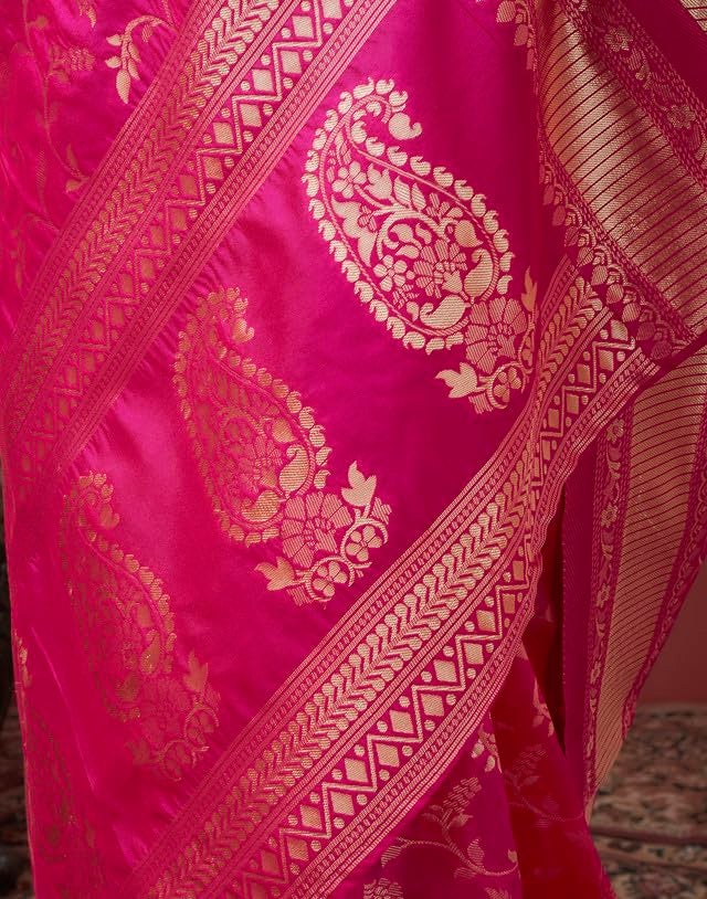 SIRIL Women's Art Silk Saree | Banarasi Style Sari | Banarasi Jacquard Sarees With Unstitched Blouse Piece (3581S174AA_Rani Pink) - Image 5