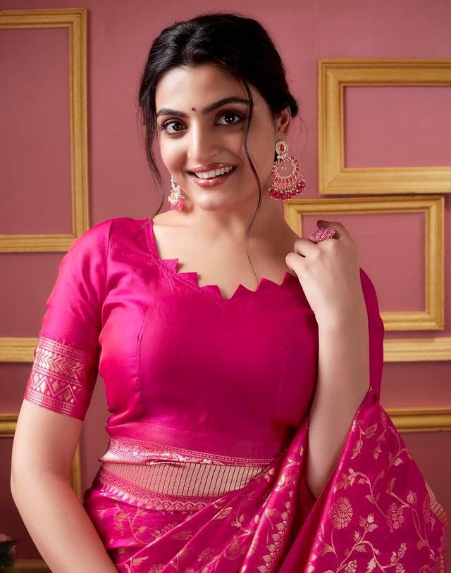 SIRIL Women's Art Silk Saree | Banarasi Style Sari | Banarasi Jacquard Sarees With Unstitched Blouse Piece (3581S174AA_Rani Pink) - Image 4