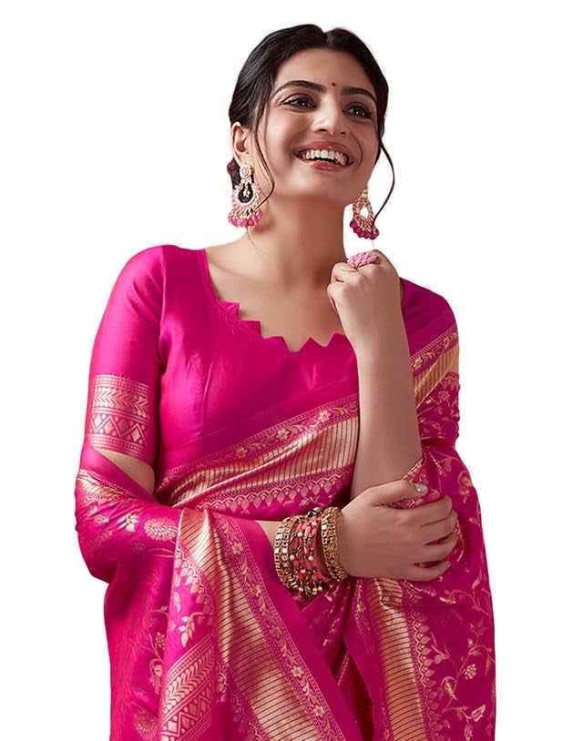 SIRIL Women's Art Silk Saree | Banarasi Style Sari | Banarasi Jacquard Sarees With Unstitched Blouse Piece (3581S174AA_Rani Pink) - Image 1
