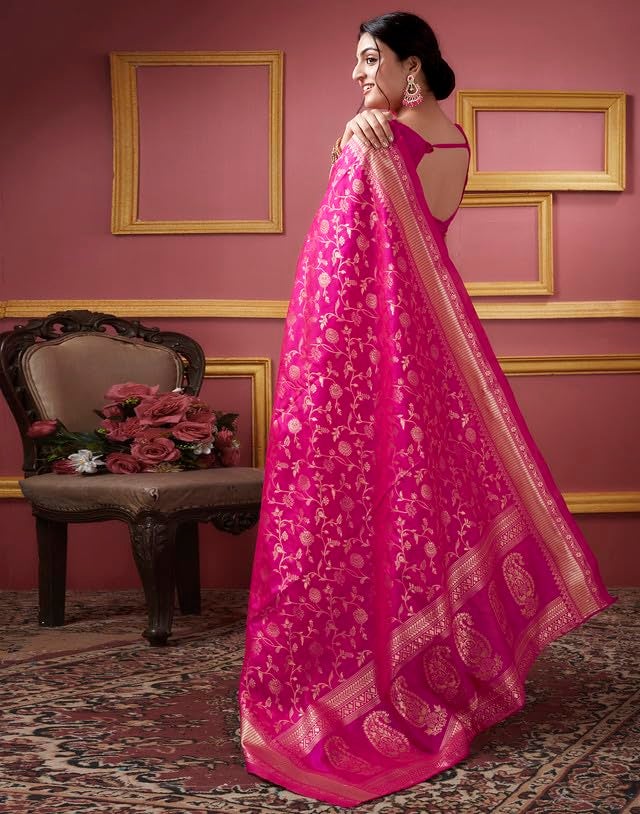 SIRIL Women's Art Silk Saree | Banarasi Style Sari | Banarasi Jacquard Sarees With Unstitched Blouse Piece (3581S174AA_Rani Pink) - Image 2