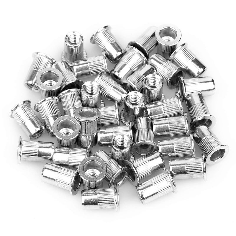 Anwenk 40Pcs 1/4”-20 Rivet Nuts Stainless Steel Threaded Insert Nut 1/4-20UNC Nutsert Rivnuts Flat Head Knurled Body - Image 5