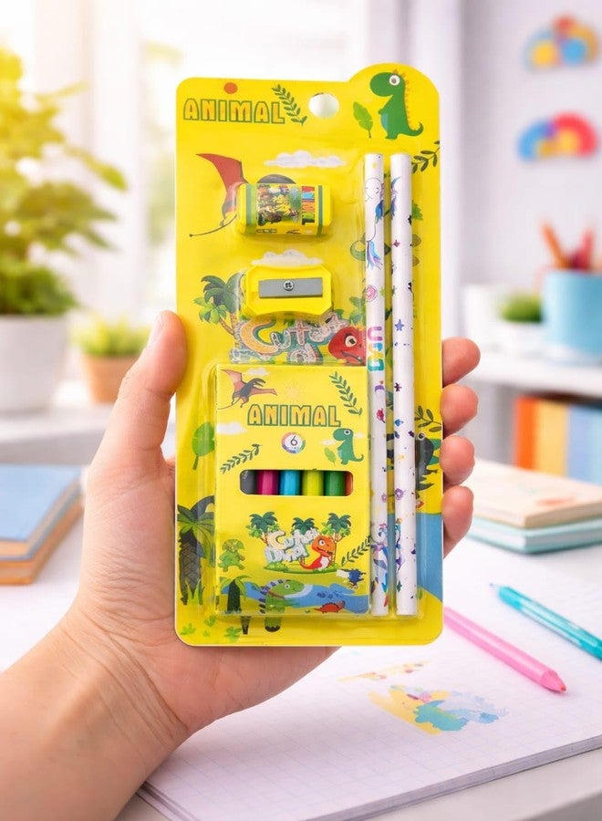AMANVANI Cute Cartoon Unicorn Stationery Gift Set for Kids – Pencil, Sharpener, Eraser & Mini Crayons Combo Return Gift Unicorn, Mermaid, Dino, Sea Animal & Space Gift Pack of (6 Set) - Image 3