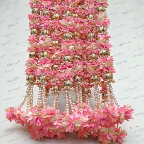 Abhaas Decorative Hanging for Main Door | Pooja Room & Mandir Decoration | 4Pcs Wall Hanging | Home Entrance Decor | Festival Garlands for Diwali, Wedding & Traditional Door Decor (Pink Hanging) - Image 1