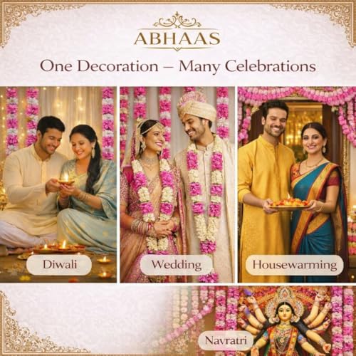 Abhaas Decorative Hanging for Main Door | Pooja Room & Mandir Decoration | 4Pcs Wall Hanging | Home Entrance Decor | Festival Garlands for Diwali, Wedding & Traditional Door Decor (Pink Hanging) - Image 5