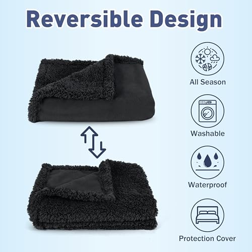 Kritter Planet Black Waterproof Dog Blanket Reversible Leakproof Pet Blanket for Couch Bed Sofa Washable Couch Cover for Large Dogs Pee Stain Proof No Crinkle 50x60 - Image 3