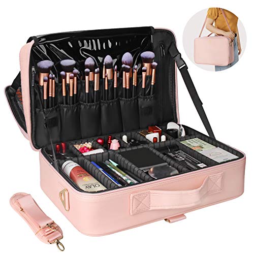 Relavel Travel Makeup Train Case Cosmetic Case Organizer Portable Artist Storage Bag with Adjustable Dividers for Cosmetics Makeup Brushes Toiletry Jewelry Digital Accessories - Image 1