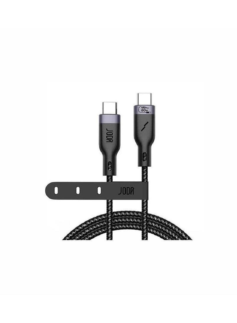 جودا كيبل شحن تايب سي الى تايب سي مغلف بنسيج نايلون متين بقوة تصل الى 60 واط وبطول 1 متر - Image 1