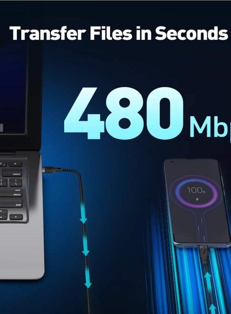 جودا كيبل شحن تايب سي الى تايب سي مغلف بنسيج نايلون متين بقوة تصل الى 60 واط وبطول 1 متر - Image 4