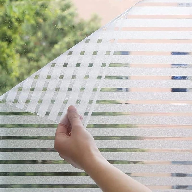Window Curtains Privacy Stripe Window Film Self Adhesive Privacy Protection Glass Vinyl Film UV Blocking Glass Film for Window Door Decoration 60 x 200cm