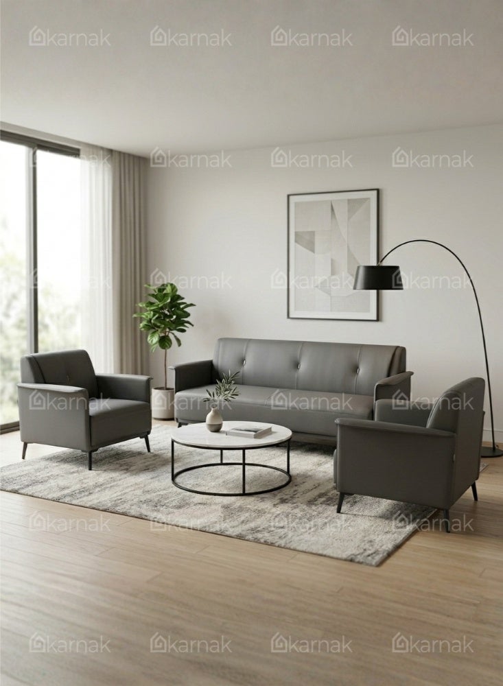 Karnak  Aukai Modern 5-Seater Sofa Set | Leather Tufted Couch | Grey Comfortable Armrest Sofa Set for Living Room Apartment, Villas Furniture - Image 2
