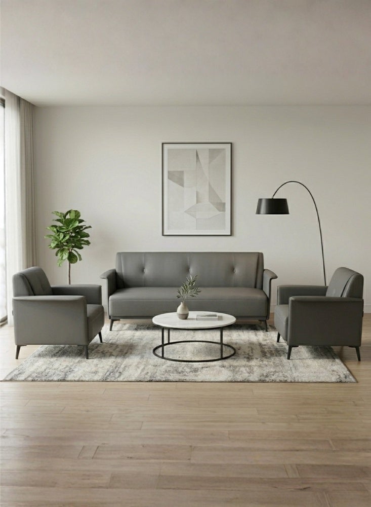 Karnak  Aukai Modern 5-Seater Sofa Set | Leather Tufted Couch | Grey Comfortable Armrest Sofa Set for Living Room Apartment, Villas Furniture - Image 1
