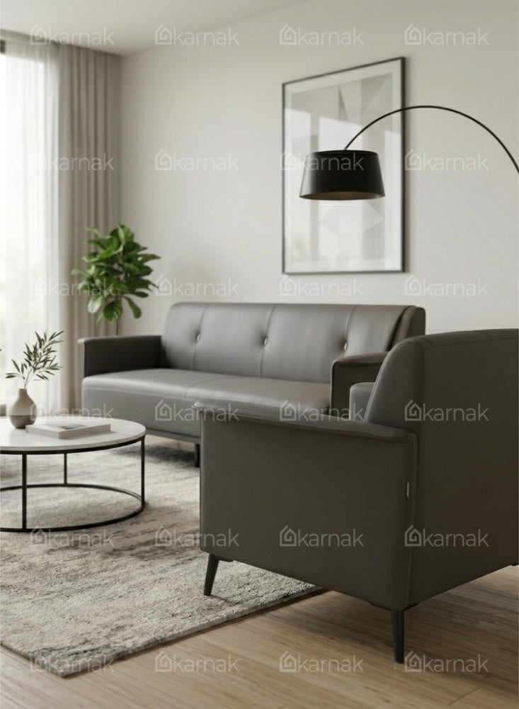 Karnak  Aukai Modern 5-Seater Sofa Set | Leather Tufted Couch | Grey Comfortable Armrest Sofa Set for Living Room Apartment, Villas Furniture - Image 3