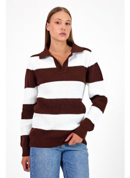 Cool Tarz Cool Style Women Striped Comfort V Polo Neck Sweater  - Image 1