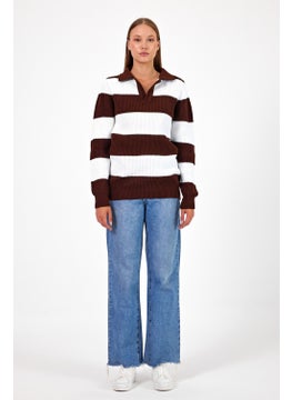 Cool Tarz Cool Style Women Striped Comfort V Polo Neck Sweater  - Image 2