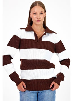Cool Tarz Cool Style Women Striped Comfort V Polo Neck Sweater  - Image 5