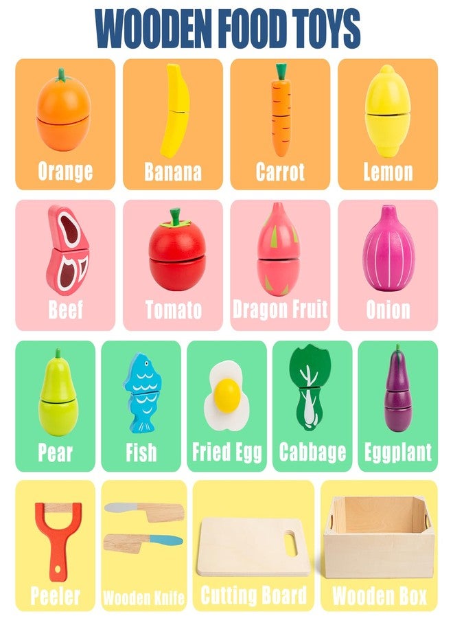 Busy edition 32 Pcs Wooden Play Food Sets for Kids Kitchen Accessories, Montessori Educational Toys Food, Pretend Play Food for Toddlers, Velcro Fruits and Vegetables Cutting Set for Kids Boys Girls - Image 5