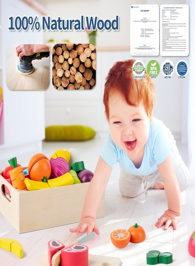 Busy edition 32 Pcs Wooden Play Food Sets for Kids Kitchen Accessories, Montessori Educational Toys Food, Pretend Play Food for Toddlers, Velcro Fruits and Vegetables Cutting Set for Kids Boys Girls - Image 4