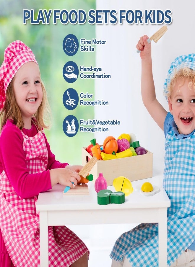 Busy edition 32 Pcs Wooden Play Food Sets for Kids Kitchen Accessories, Montessori Educational Toys Food, Pretend Play Food for Toddlers, Velcro Fruits and Vegetables Cutting Set for Kids Boys Girls - Image 3