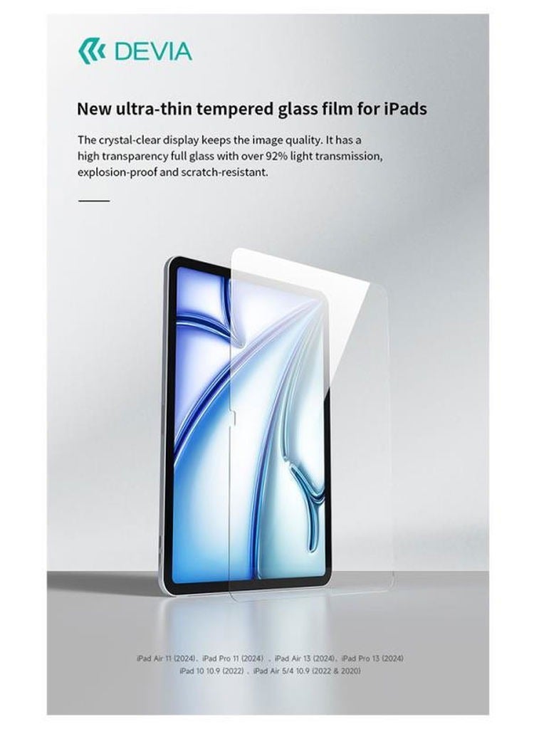devia iPad Pro (2024) 13 inch Tempered Glass Screen Protector / Anti-Scratch / Anti-Fingerprint / Damage Protection / Automatic Absorption for Easy Applications - Clear - Image 2