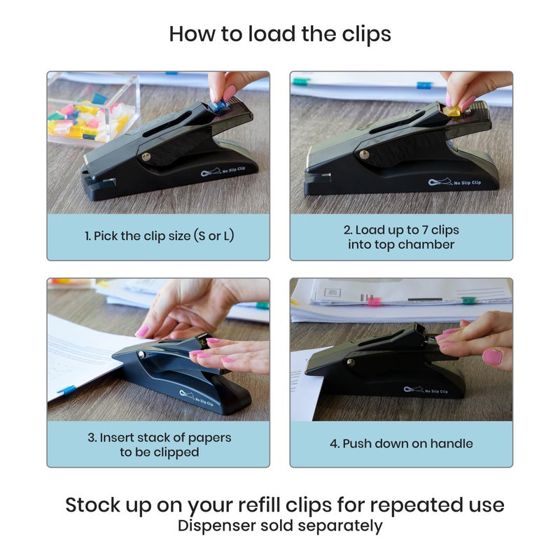 OfficeGoods No Slip Clip Refills - Binds Up to 50 Pages - Reusable - Works with No Slip Clip Dispenser - 50 ct Box Each Small & Large - 100 ct Total - Blue - Image 2