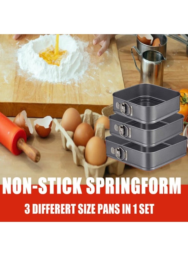 Springform Cake Pan Square 9.5inch ، 10inch ، 11inch ، مجموعة من 3 وعاء الخبز الكعكة غير اللاصقة المقاومة للتسرب مع القاع القابل للإزالة ، فولاذ الكربون غير اللاصق - Image 3