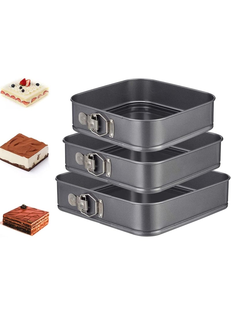 Springform Cake Pan Square 9.5inch ، 10inch ، 11inch ، مجموعة من 3 وعاء الخبز الكعكة غير اللاصقة المقاومة للتسرب مع القاع القابل للإزالة ، فولاذ الكربون غير اللاصق - Image 1