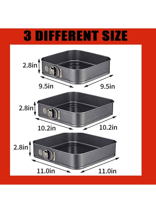 Springform Cake Pan Square 9.5inch ، 10inch ، 11inch ، مجموعة من 3 وعاء الخبز الكعكة غير اللاصقة المقاومة للتسرب مع القاع القابل للإزالة ، فولاذ الكربون غير اللاصق - Image 4