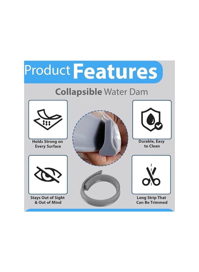 The Bros Shower Water Stopper, 3M Self-Adhesive Bathroom Water Stopper, Collapsible Silicone Water Retaining Strip, Dry and Wet Separation Premium Water Barrier for Bathroom Kitchen Floor (Grey) - Image 5