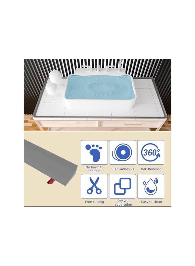 The Bros Shower Threshold Water Dam, Self-Adhesive Silicone Shower Barrier Water Stopper Shower Door Bottom Seal Strip Shower Splash Guard for Bathroom Kitchen Bathtub - Image 2