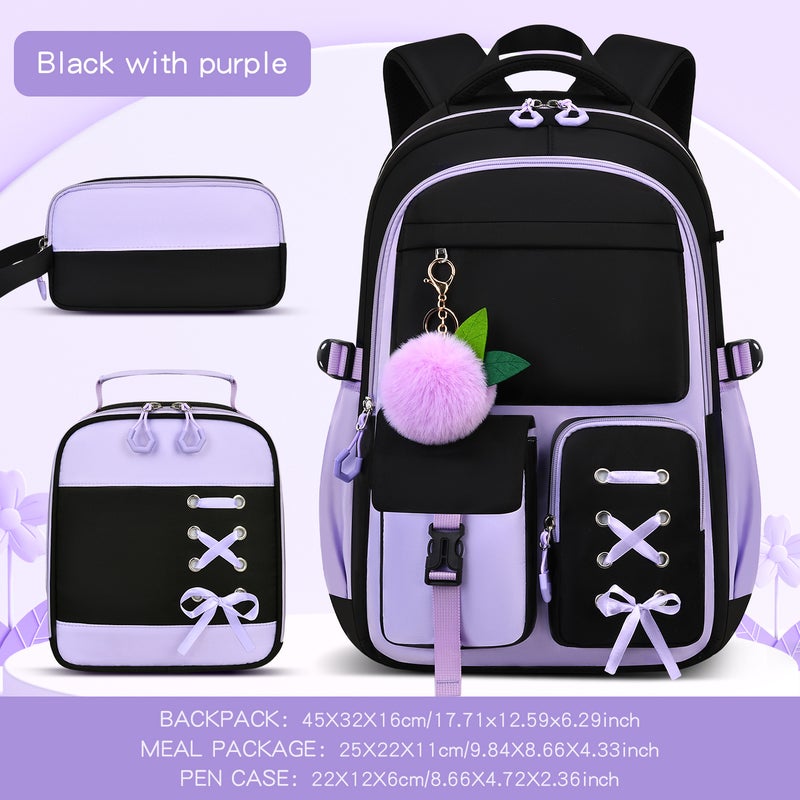 Large Capacity School Backpack for Girls, 3-Piece Set, Lightweight - Image 5