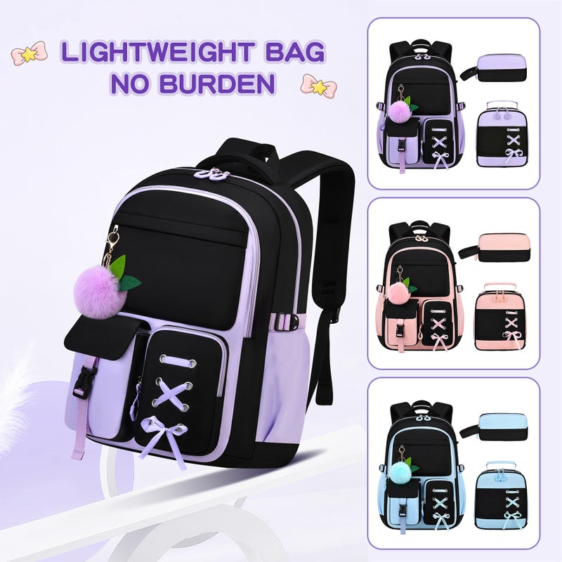 Large Capacity School Backpack for Girls, 3-Piece Set, Lightweight - Image 4