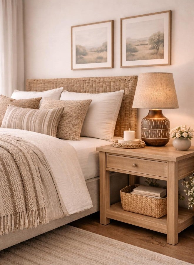 tu casa Wooden Bedside Table Lamp with Jute Fabric Shade | Decorative Night Lamp for Bedroom, Living Room & Home Décor - Image 2